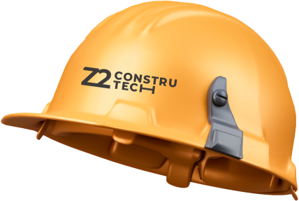Capacete de obra laranja com a marca Z2 Constru Tech